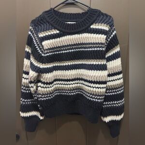 Navy and Cream Striped Women's Sweater